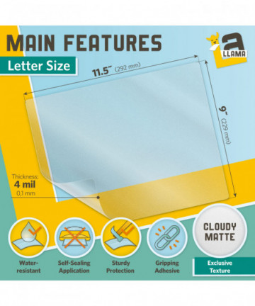 Textured Self Adhesive Laminating Sheets, Cloudy Matte Finish, 9 x 11.5 Inches, 4 Mil Thick, 10 Pack, for Letter Size Self