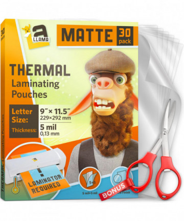 Matte Thermal Laminating Pouches, Matte Finish, 9 x 11.5 Inches, 5 Mil Thickness, 30 Pack, Fitted for Letter Size Laminating