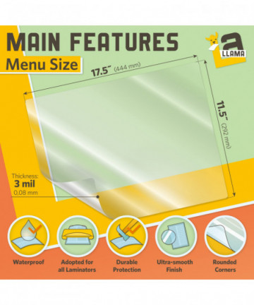 Thermal Laminating Pouches, 11.5 x 17.5 Inches, 3 Mil Thick, 20 Pack, Suited for Menu Size Laminating Sheets 11 x 17