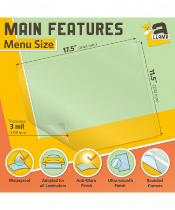 Matte Thermal Laminating Pouches, 11.5 x 17.5 Inches, Matte Finish, 3 Mil Thick, 50 Pack, Suited for Menu Size Laminating