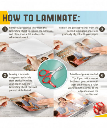 Self Adhesive Laminating Sheets, 9 x 11.5 Inches, 4 Mil Thick, Suited for Letter Size Self Sealing Lamination Sheets 8.5 x 11,