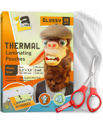 Thermal Laminating Pouches, 5.3 x 7.3 Inches, 3 Mil Thick, 50 Pack, Suited for Photo Size Laminating Sheets 5 x 7