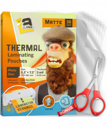 Matte Thermal Laminating Pouches, 4.3 x 7.3 Inches, Matte Finish, 3 Mil Thick, 30 Pack, Suited for Photo Size Laminating Sheets