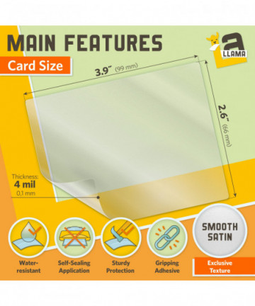 Textured Self Adhesive Laminating Sheets, Smooth Satin Finish, 2.6 x 3.9 Inches, 4 Mil Thick, 20 Pack, Suited for Business Card