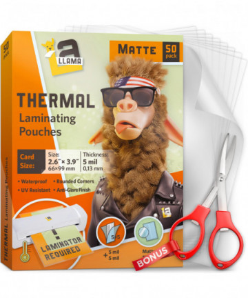 Thermal Laminating Pouches, Matte Finish, 2.6 x 3.9 Inches, 5 Mil Thick, 50 Pack, Suited for Business Card Size Laminating