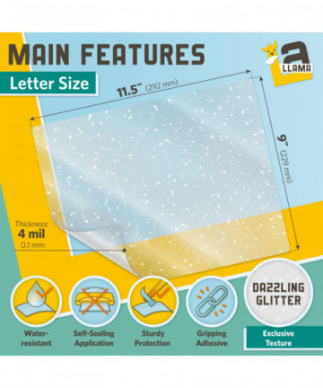 Textured Self Adhesive Laminating Sheets, Dazzling Glitter Finish, 9 x 11.5 Inches, 4 Mil Thick, 10 Pack, for Letter Size Self