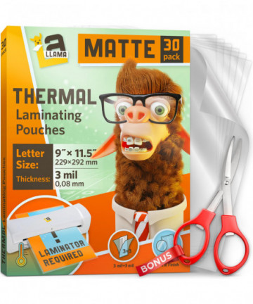 Matte Thermal Laminating Pouches 9 x 11.5 Inches, 3 Mil Thick, 30 Pack, Letter Size Laminating Sheets 8.5 x 11