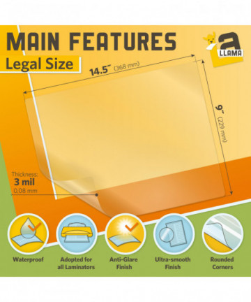 Matte Legal Size Laminating Sheets 9� x 14.5�, 3 Mil Thick, 50 Pack, Legal Size Matte Thermal Laminating Pouches 8.5 x 14