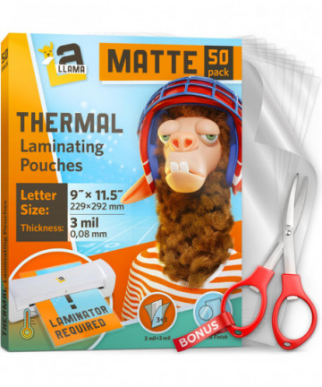 Matte Thermal Laminating Pouches, 9 x 11.5 Inches, 3 Mil Thick, Matte Finish, 50 Pack, Fitted for Letter Size Laminating Sheets