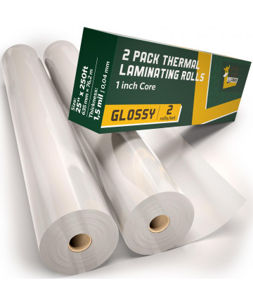 2 Pack Thermal Laminating Film Roll 25" x 250', NAP I, 1" Poly-in Core, 1.5 Mil Laminate Rolls