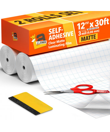 Matte Clear Laminate Roll 12x30ft 2 Pack - 3 MIL Self-Adhesive Laminating Film, Matte Non Thermal Extra Long Laminating Vinyl