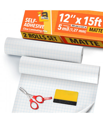 Matte Laminating Roll 2-Pack 12x15ft - 5 MIL Self Adhesive Durable Clear Matte Vinyl Laminate Roll for Anti-Glare Surface